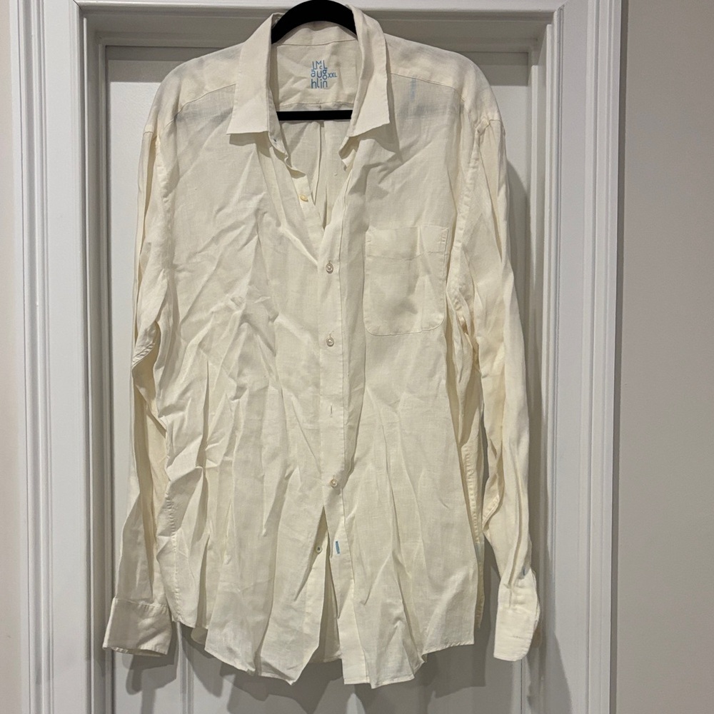 J. McLaughlin Men's Cream Button Down Shirt 100% linen XXL